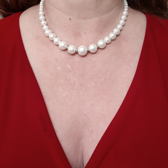 GENUINE 6-14MM WHITE SEA SHELL ROUND PEARL BEADS NECKLACE JEWELRY 17" CHOKER - Picture 6 of 7